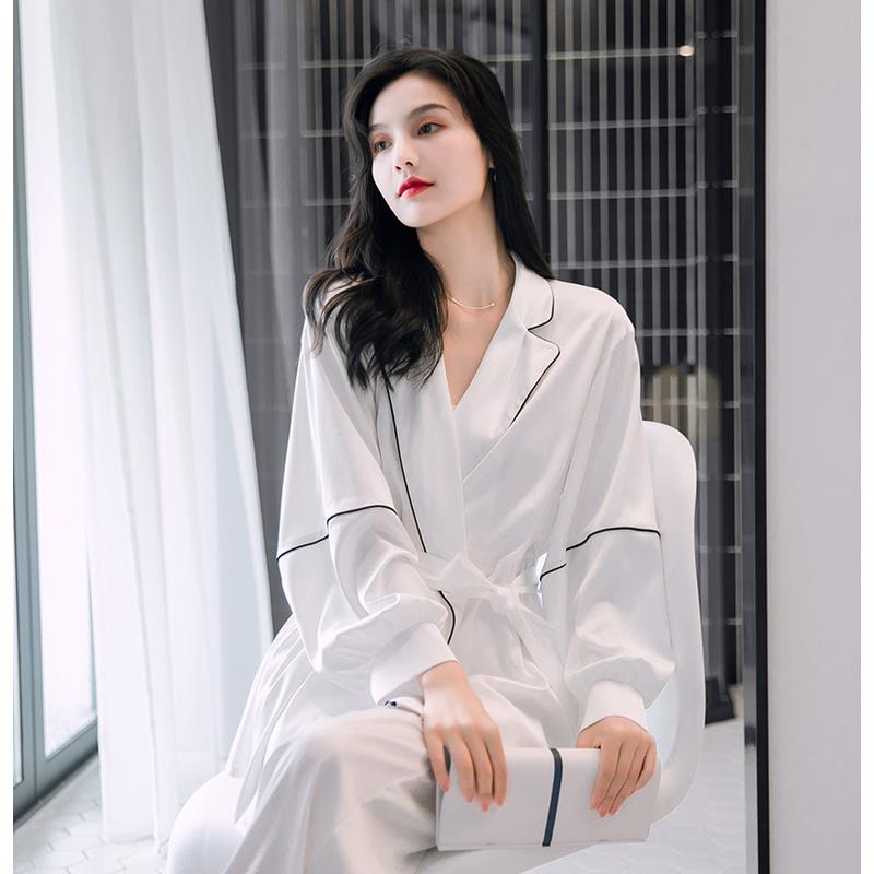 Sandro Vicari real silk sleepwear women's spring and autumn season long sleeves Sexy silk Two sets of exterior wearing home clothes