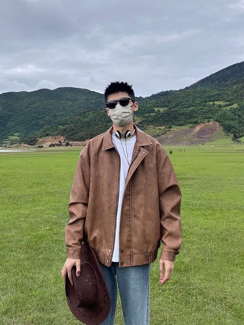 ONUN retro texture PU ຫນັງ jacket handsome ລົດຈັກ jacket ວ່າງ casual ແຍກອອກແບບ lapel top jacket