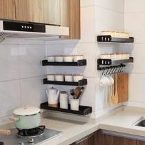 Kitchen punch-free storage rack wall hanging rack storage hook multi-functional rod aluminum space black seasoning rack