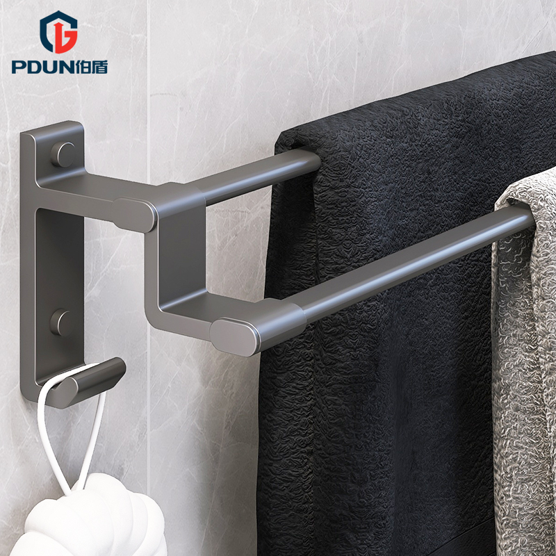 Punch-free gun gray space aluminum towel rack towel rod single rod powder room double rod towel hanger bathroom pendant