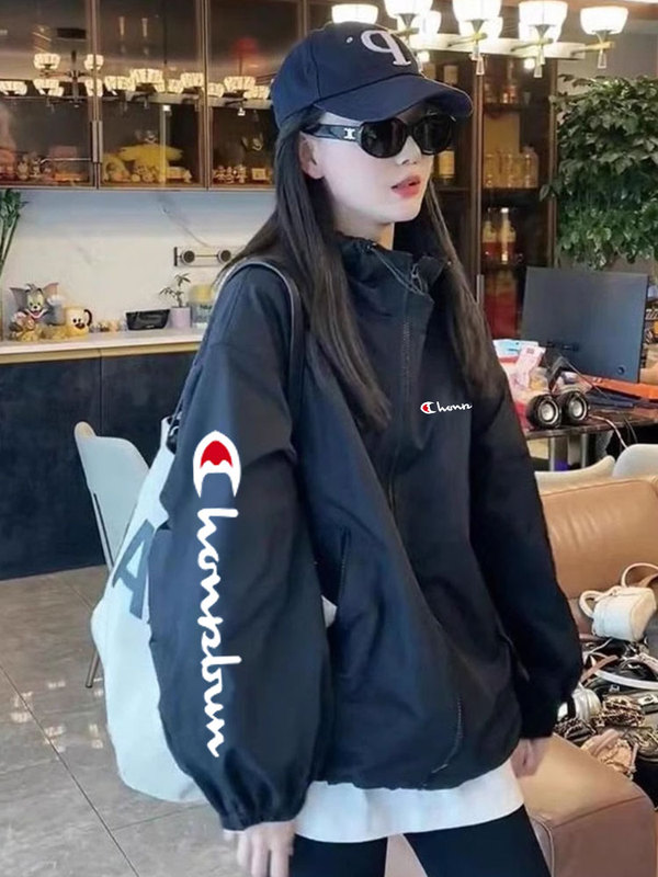 Champion Rainbow Spring and Autumn Women's New Sports Hooded Jacket Petite High-End Windbreaker Coat Top