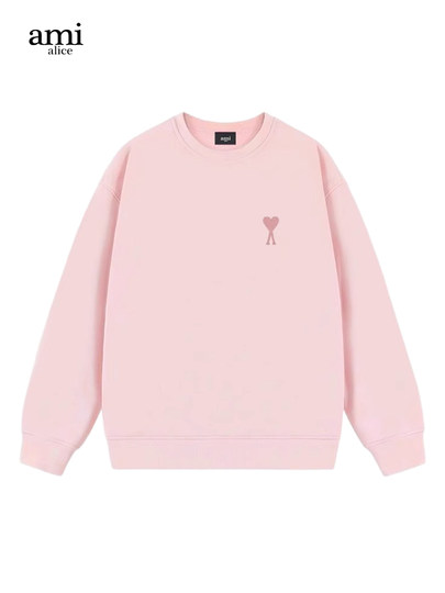 Ami Alice Official Fleece-Lined Crewneck Sweatshirt for Men and Women, Spring, Autumn, and Winter, Celebrity Style, Heart Embroidery Top, Trendy