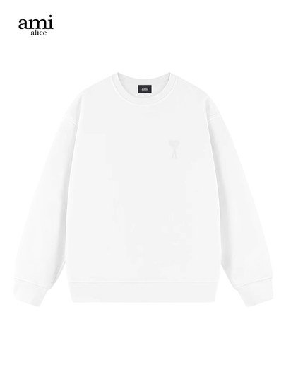 Ami Alice Official Fleece-Lined Crewneck Sweatshirt for Men and Women, Spring, Autumn, and Winter, Celebrity Style, Heart Embroidery Top, Trendy