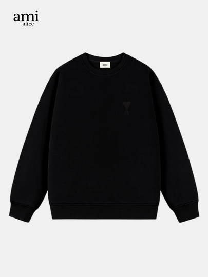 Ami Alice Official Fleece-Lined Crewneck Sweatshirt for Men and Women, Spring, Autumn, and Winter, Celebrity Style, Heart Embroidery Top, Trendy