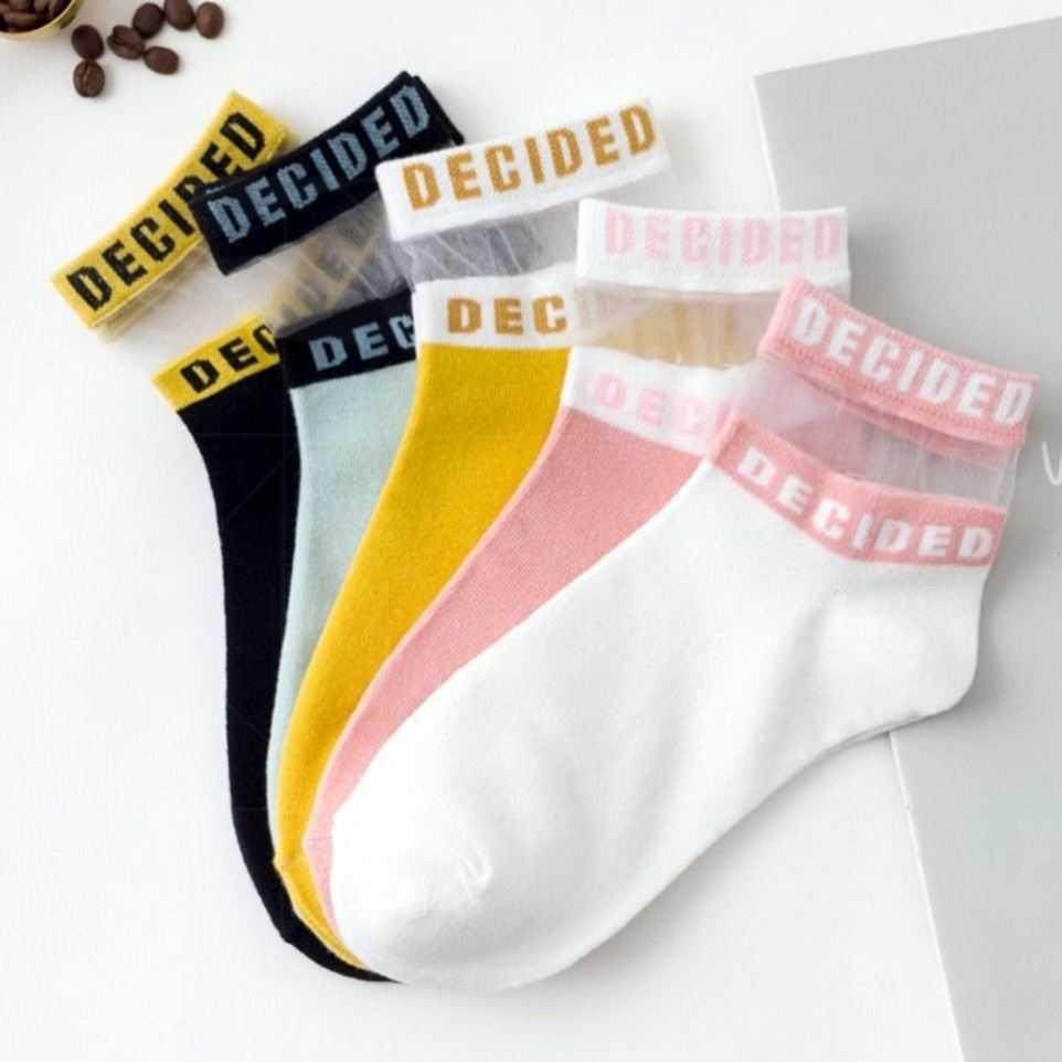 Socks Children Summer thin socks Short socks Ice Lace Crystal Lace Letters Socks Glass Silk Socks Cotton Bottom Transparent Spring Summer Invisible Socks