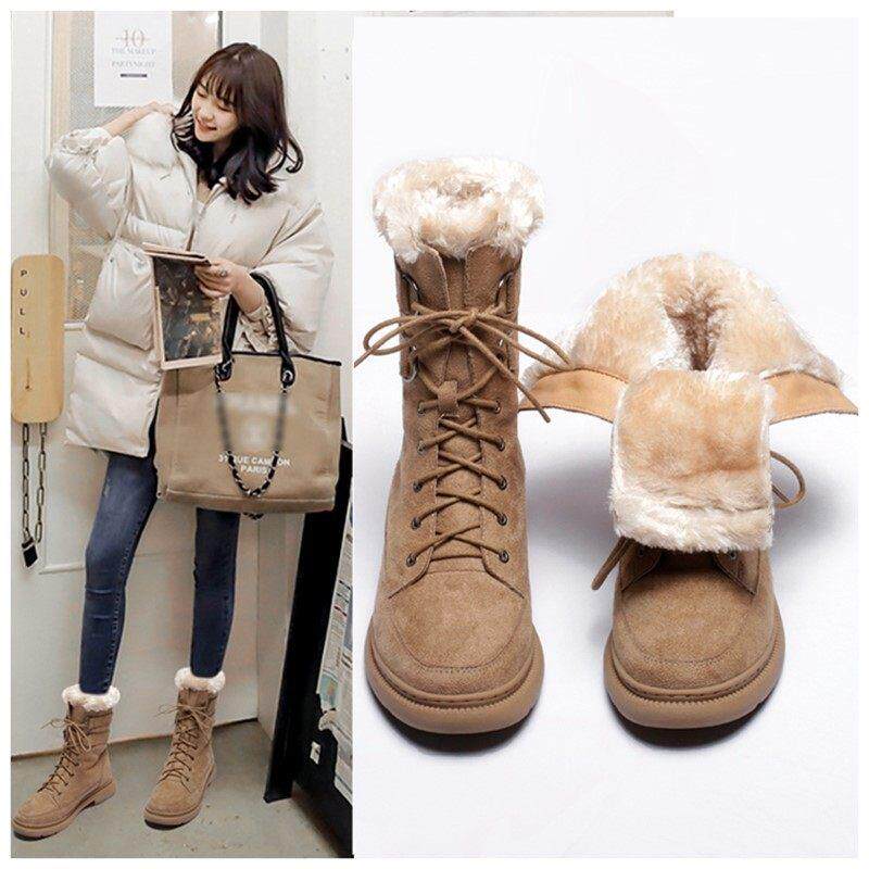 Winter snow boots female plus suede thickened 2023 new thick bottom waterproof leather wool integrated cotton shoes foreign air Martin boots-Taobao