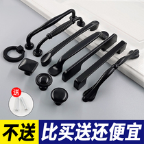 Black 96 thumb handle cabinet door handle buckle coat cabinet drawer modern simple American cabinet small single hole round