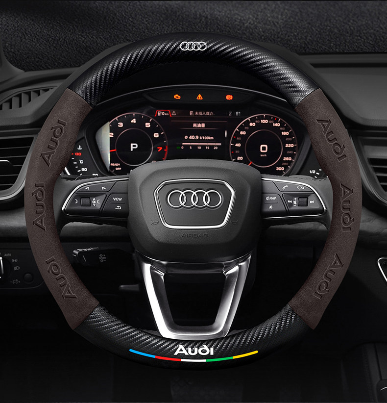 Suitable for Audi Q5L Steering Wheel Cover 18-24 Models Suede Carbon Fiber Four-Season Universal Leather Car Handlebar Cover