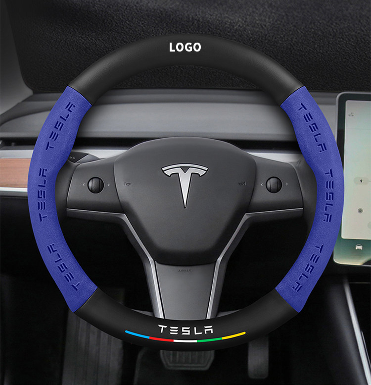 Suitable for Tesla Model 3 Steering Wheel Cover New Version Genuine Leather Suede Carbon Fiber Ultra-Thin Car Handlebar Cover