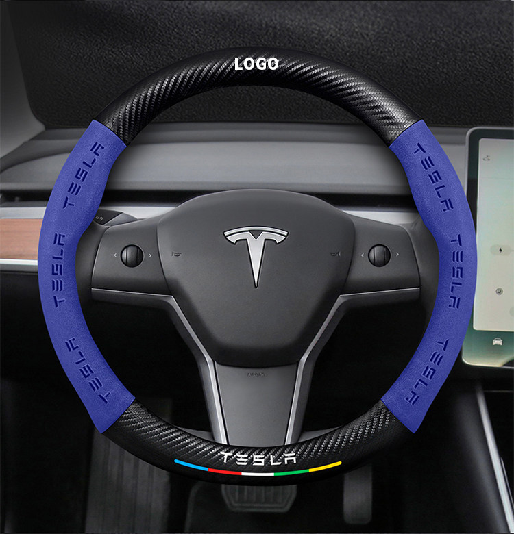 Suitable for Tesla Model 3 Steering Wheel Cover New Version Genuine Leather Suede Carbon Fiber Ultra-Thin Car Handlebar Cover