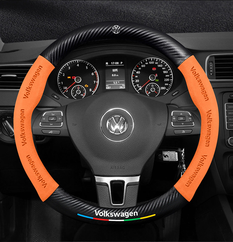 Volkswagen Sagitar Steering Wheel Cover 06-24 Ultra-Thin Anti-Slip Carbon Fiber Four-Season Universal Leather Suede Car Handlebar Cover