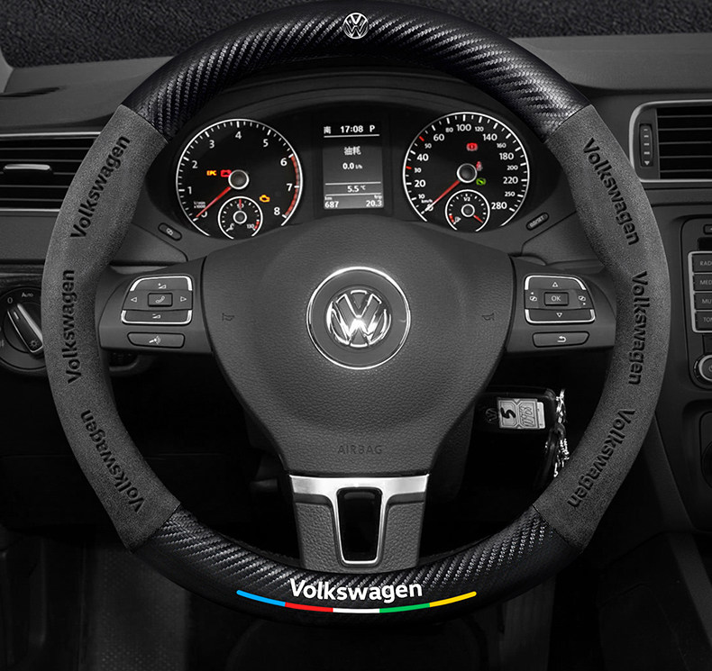 Volkswagen Sagitar Steering Wheel Cover 06-24 Ultra-Thin Anti-Slip Carbon Fiber Four-Season Universal Leather Suede Car Handlebar Cover
