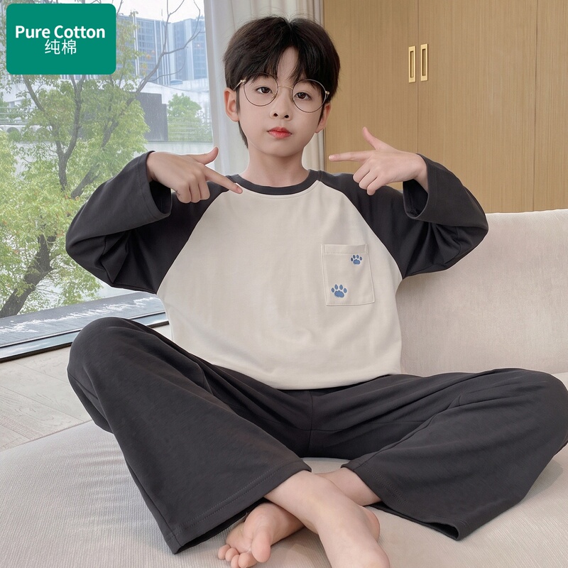 British Kidsren's Pajamas Autum New Style Boys' Pure Cotton Type a Long-Sleeved Teenagers' Boys' Home Clothes Set British Kidsren's Pajamas Autum New Style Boys' Pure Cotton Type a Long-Sleeved Teenagers' Boys' Home Clothes Set