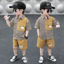 Boy Summer shirt fin 2024 new trendy baby sleeve foreign gas ruffling handsome children coréen version of summer loading