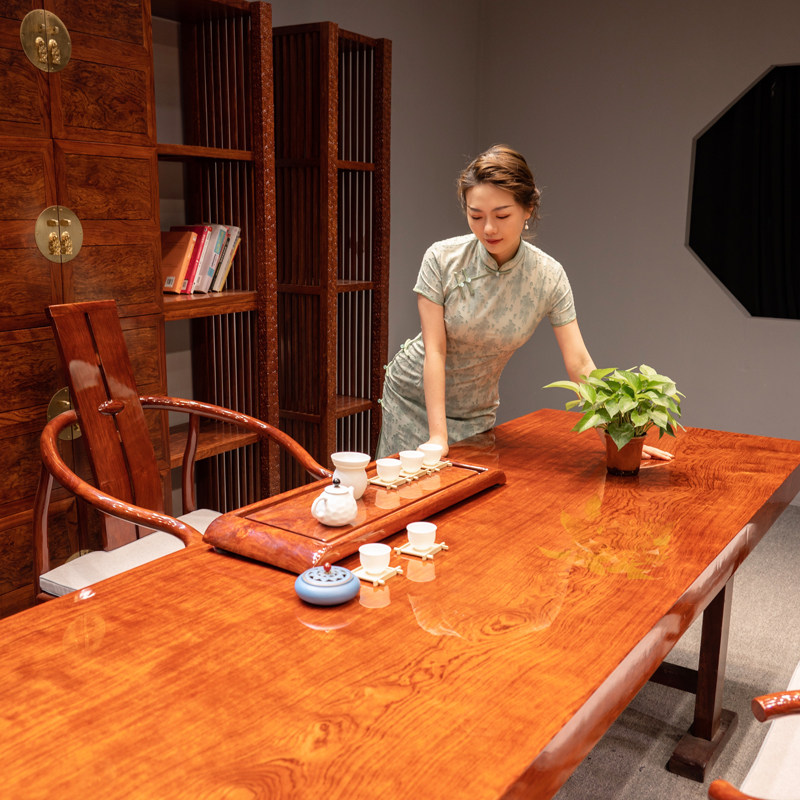 Bahua tea table solid wood large board tea table log tea board boss table whole board conference table Brazilian pear clearance 2 meters