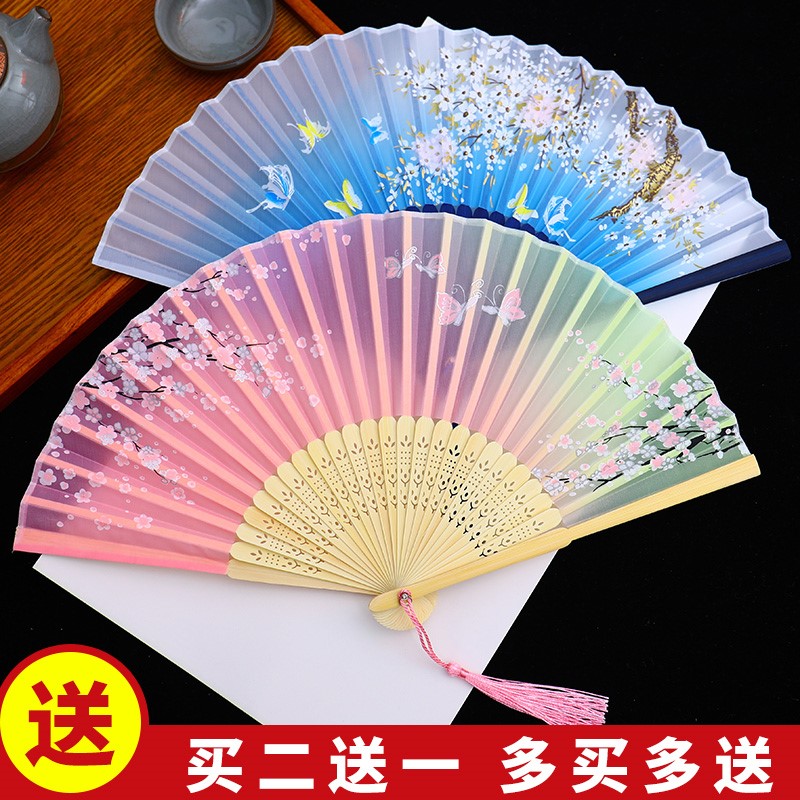 Fan folding ancient style Chinese female Hanclothing banggown dance children student folding small fan with the summer