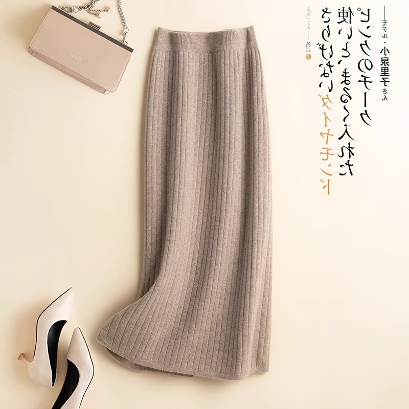 Guangzhou Thirteen Rows High-End Goods Clearance! Cashmere Skirt, Elegant Base Layer High-Waisted Half Skirt, Wool Pencil Skirt for Autumn