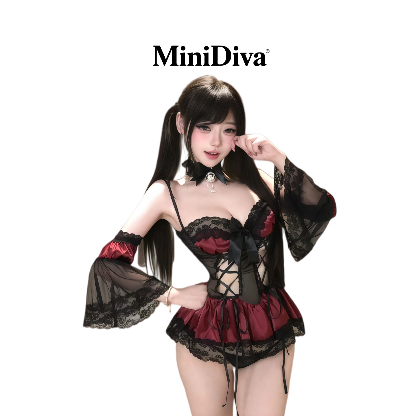 MiniDiva: Sexy Gothic Lingerie Lolita Temptation Mature Style Suspender Dress Uniform Set