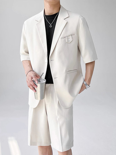 Ny Casual Shorts Suit for Men, Summer High-End Stylish Two-Piece Set with Short-Sleeve Suit, Trendy