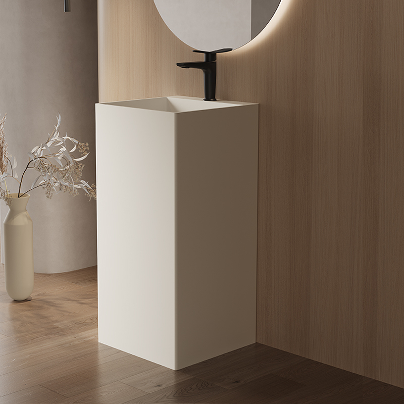 Matte White and Black Artificial Stone Pedestal Basin, Floor-Standing Integrated Home Villa, Guesthouse, Hotel Rectangular Hand-Washing and Face-Washing Basin Matte White and Black Artificial Stone Pedestal Basin, Floor-Standing Integrated Home Villa, Guesthouse, Hotel Rectangular Hand-Washing and Face-Washing Basin