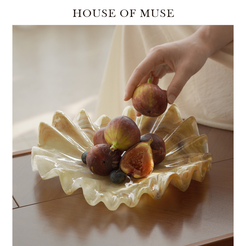 Muse's Home "Beiqiu Langzhan" Retro Fruit Plate Ornament, Imitation Shell Creative Living Room Desktop Storage Decorative Tray