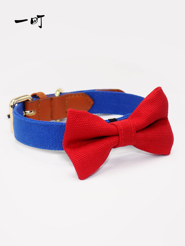 Dog Pet Item Circle Kirky Necktie Teddy Traction Rope Genuine Leather Splicing Neck Ring Butterfly Knots Kitty Ornament Dog Necklace