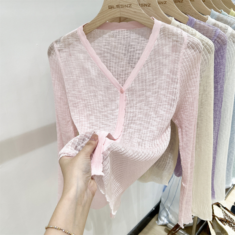 Thin Knitted Cardigan for Women, Summer Slip Dress Outerwear, V-Neck Ice Silk Chanel-Style Sun Protection Jacket, Short Top