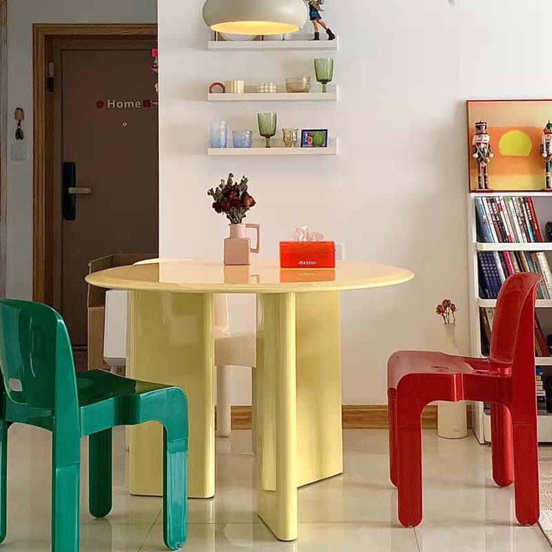 ins Cream-Style Round Dining Table and Chairs for Home Use, Suitable for Small Apartments, Colorful Dopamine, Vintage Style, Suitable for Cafes and Milk Tea Shops