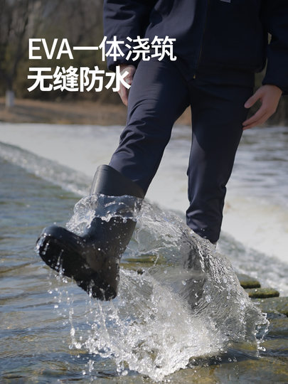 防滑鞋雨靴食品厂男防水防污白色水鞋钓鱼冬季耐酸碱高筒劳保胶鞋