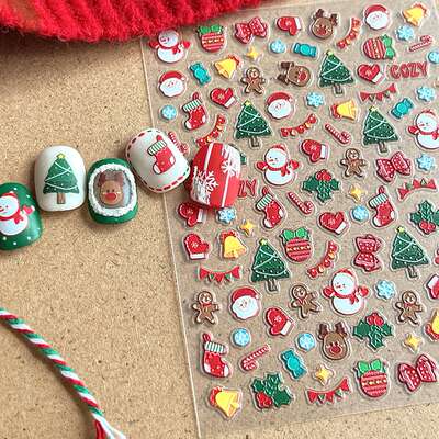 Christmas nail art stickers, self-adhesive snowflake snowman three-dimensional relief nail art gift design and decorative accessories