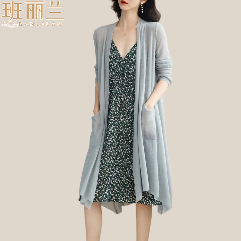 Banlilan High-End Mulberry Silk Air-Conditioning Shirt for Women, Fashionable Long Thin Style, Versatile Knit Cardigan, Sun Protection Jacket