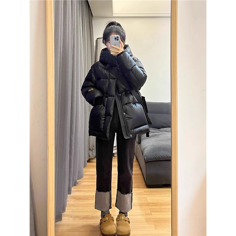 FS鹅绒服匈牙利鹅绒*黑金羽绒服女新款收腰中长款黑色冬季外套
