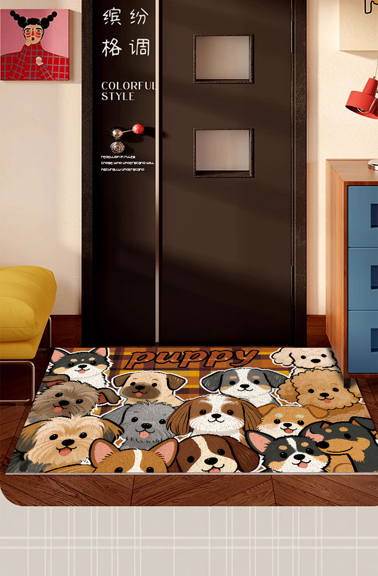 Cartoon Puppy Silk Loop Floor Mat for Entryway, Dust-Removing Mat, Scratch-Resistant and Wear-Resistant Door Mat, Multifunctional Entrance Door Mat