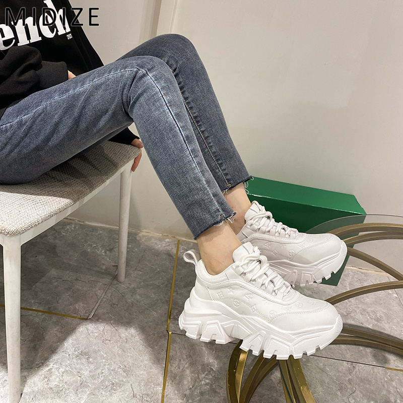 MIDIZE daddy shoes leather shoes women's 2022 new ins tide all-match niche sports casual small white shoes