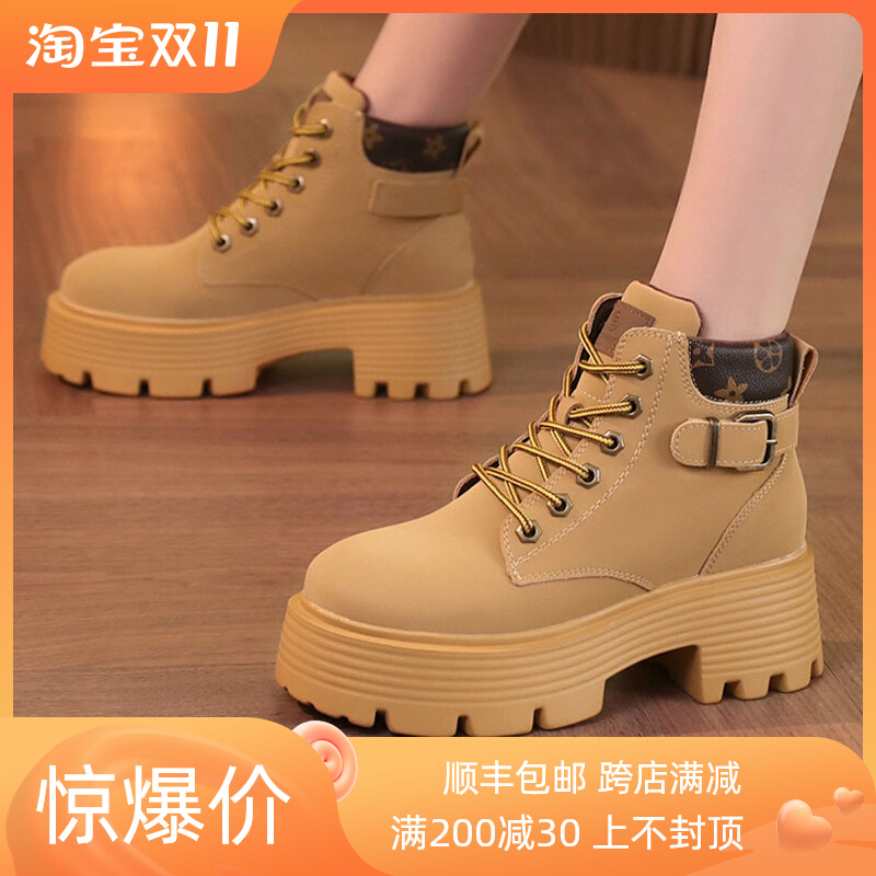 MIDIZE Martin boots women's 2022 new autumn and winter British style single boots inner heightening short boots plus velvet rhubarb boots