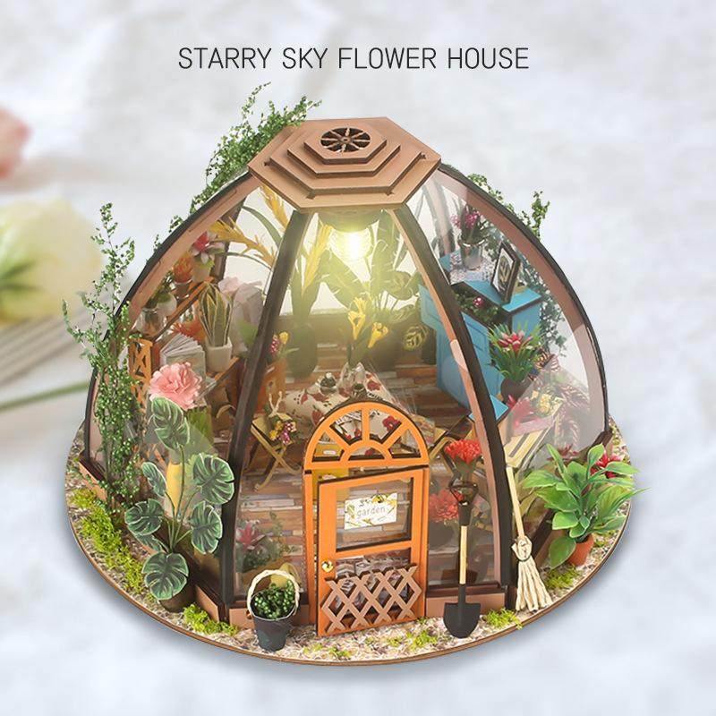 Handmade Diy Model Assembled Gift Flowers House Lodge Wooden Small House Creative Birthday Starry Sky Building Production House