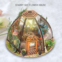 Handmade Diy Model Assembled Gift Flowers House Lodge Wooden Small House Creative Birthday Starry Sky Building Production House