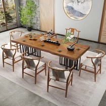 New Chinese Kung Fu Log Board Office Zen Solid Wood Tea Table Irregular Tea Table Combination