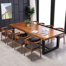 Solid Wood Conference Table Large Table Table Desk Industrial Ferrite Negotiating Table and Chair Combined Desk