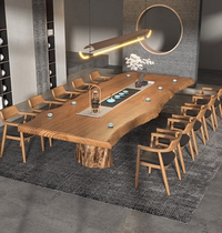 Solid wood log board tea table simple tea table whole wood tea table natural whole wood board tea table set