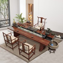 Fluid fish creative landscape tea table and chair combined new Chinese solid wood Zen kung fu log board tea table