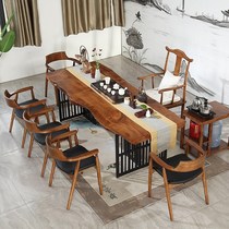 Simply modern new Chinese log board table plate irregular office tea table tea table tea table solid wood tea table and chair combination