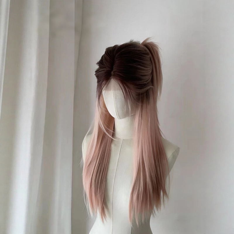 【Keruli Style】Wig for Women with Middle-Part Bangs, Sweet and Cool Pink Long Straight Hair, Voluminous Top, Dyed, Pure and Cute Style Wig Set 【Keruli Style】Wig for Women with Middle-Part Bangs, Sweet and Cool Pink Long Straight Hair, Voluminous Top, Dyed, Pure and Cute Style Wig Set