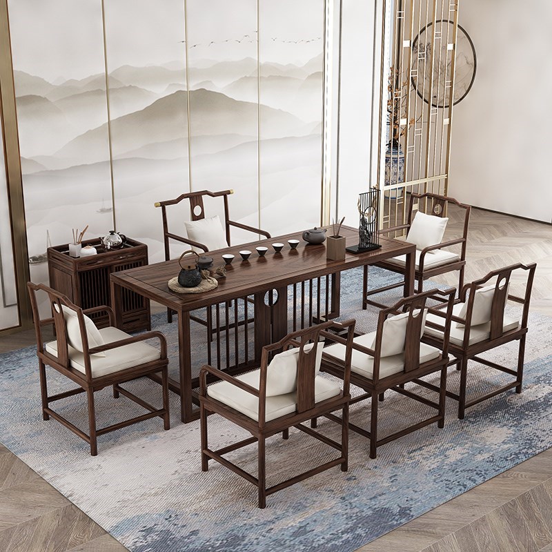New Chinese style tea table Zen kung fu tea table solid wood coffee table table office simple modern tea table and chair combination elm