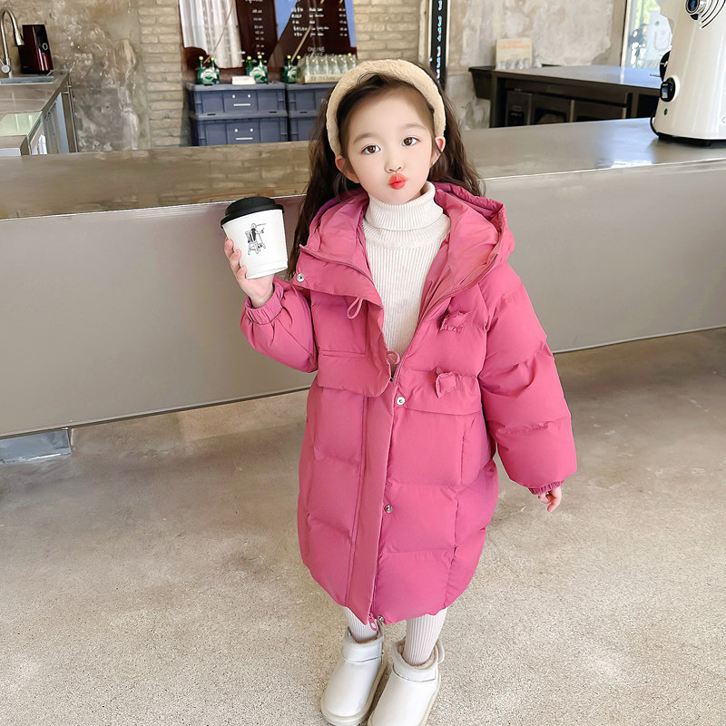 Long winter clothing in girl's down jacket 2023 new ocean gas thickened 90 white duck suede Three-proof warm even hat jacket-Taobao