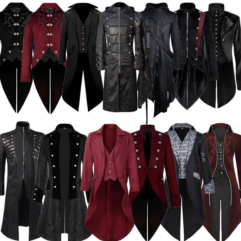 Halloween Tuxedo Medieval Retro Costume Mid-Length Punk Men's Vampire Count Dress Gentleman's Outfit Halloween Tuxedo Medieval Retro Costume Mid-Length Punk Men's Vampire Count Dress Gentleman's Outfit