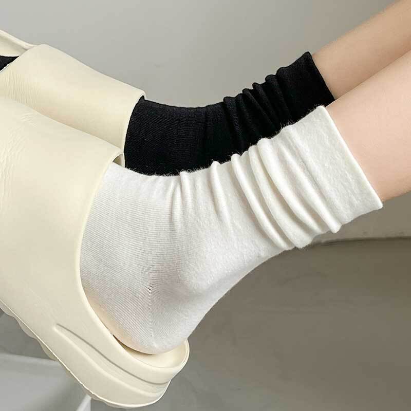 Zhuji Pure Cotton Slouch Socks for Women, Suitable for Pairing with Loafers, Spring and Summer Style, Seamless Socks, Maternity Socks, Black and White Mid-Calf Long Socks