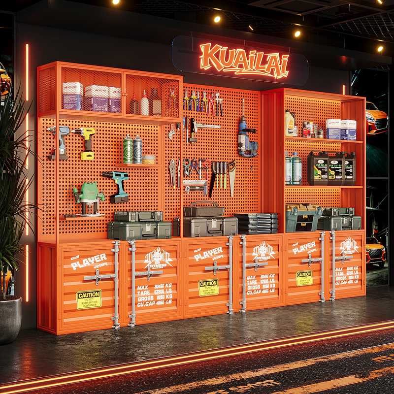 Industrial Style Iron Perforated Board Display Cabinet, Display Cabinet for Collectible Products, Auto Repair Shop Tool Cabinet, Storage Cabinet