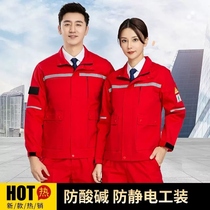 Acid-alkali anti-static work suit male Spring-Autumn long sleeve set electronic workshop reflective bar-labor customization