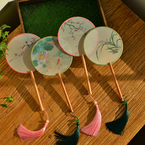 Ancient Wind Cute Children Small Group Fan Emulation Silk Print Flowers Translucent Retro China Wind Palace Fan Round Fan Hanfu Qipao